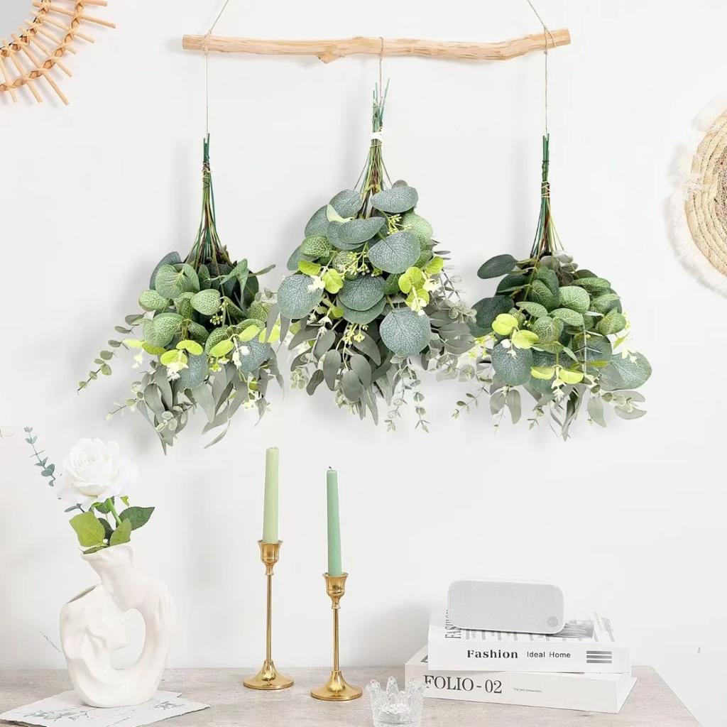 10/20Pcs Artificial Eucalyptus Leaf Stems Green Fack Plants Living Room Decoration Bride Wedding Holding Flowers Bouquet Decor