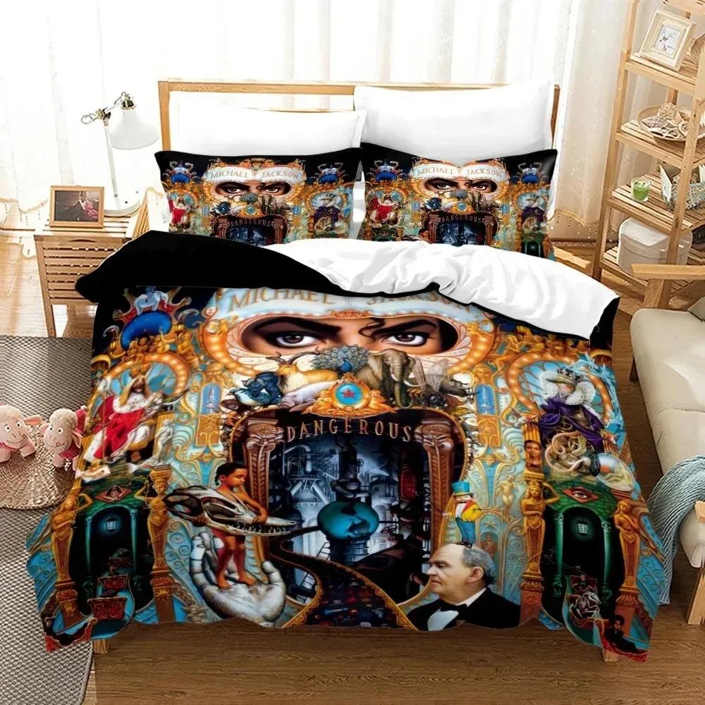 3D-gedrucktes Michael Jackson Bettwäsche-Set für Jungen und Mädchen, Einzel- und Doppelbettgröße, Bettbezug, Kissenbezug, Bett für Kinder und Erwachsene, Heimtextilien
