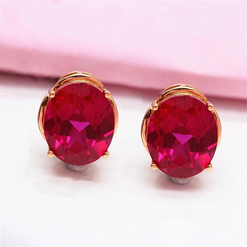 Boucles d'oreilles pendantes ovales classiques en rubis incrusté pour femmes, luxe rouge zircon fiançailles zircon pour cadeau petite amie