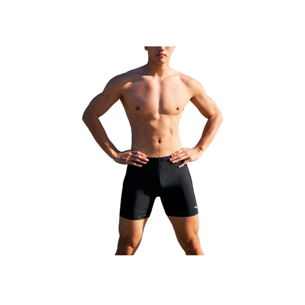 Anta Solid Color High Elastic Breathable Swim Trunks Men Swimwear Black 1824232413-1