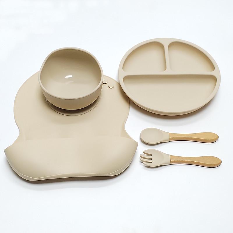 5pcs Children's Silicone Dinner Board Collection Sturdy Suction Anti-Fall Children's Eating Training Bowl Fork Spoon Feeding Tableware