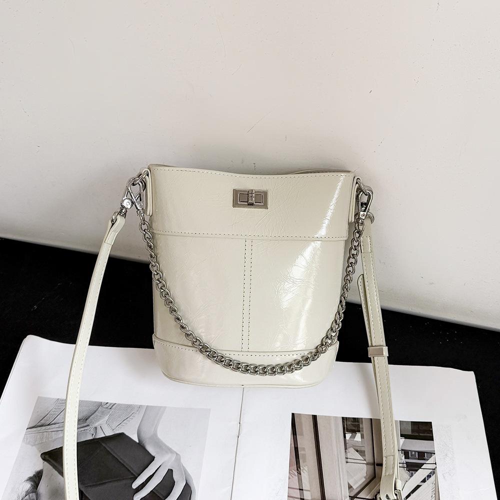 

Сумка-ведро в стиле ретро из натуральной кожи, женская сумка, универсальная сумка через плечо на одно плечо бежевый