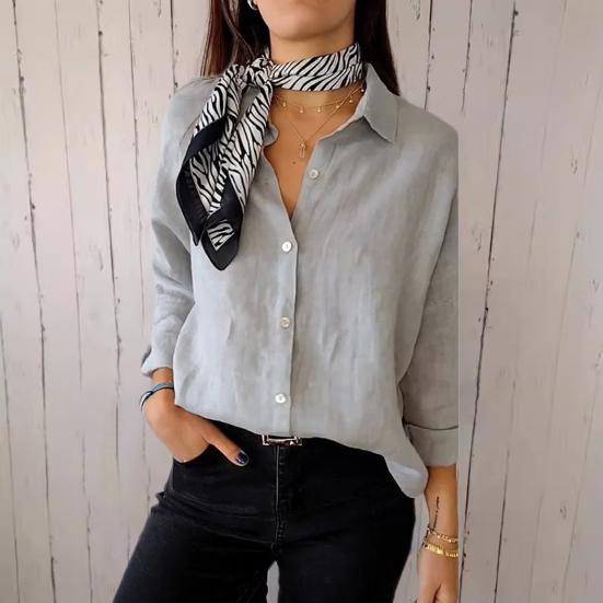 Camicia da Donna con Collo a Revers Manica Lunga Monopetto Top Camicia Colore Unico Vestibilità Larga Camicia Casual Top da Lavoro da Ufficio Streetwear
