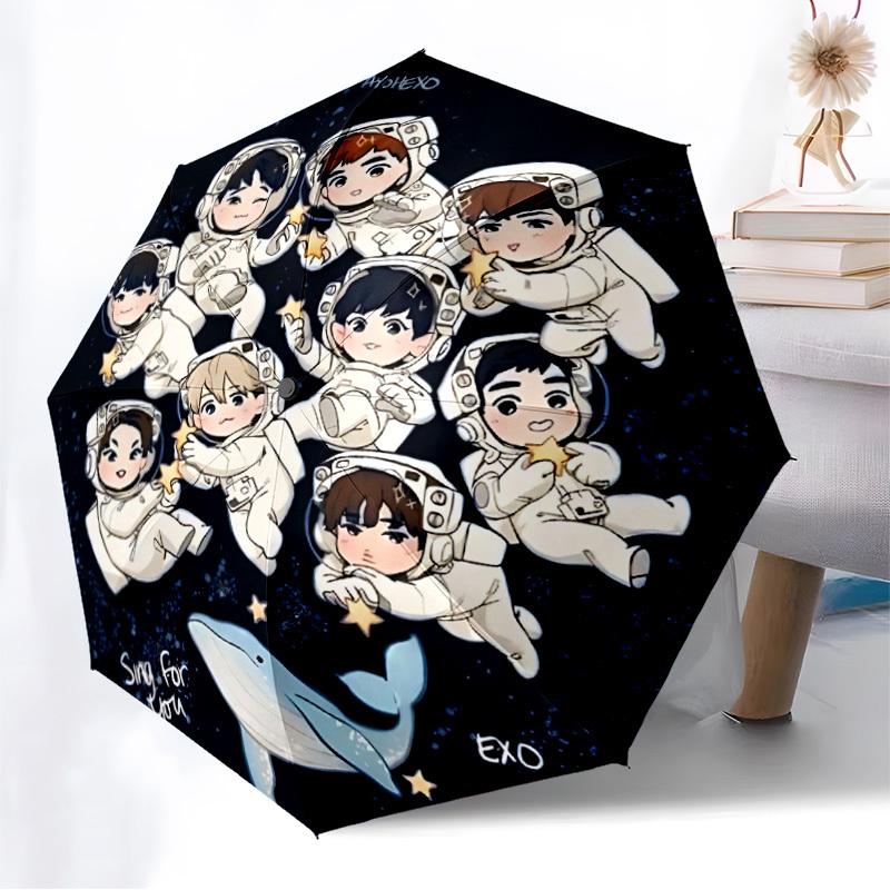 1pc EXO Automatic Folding Umbrella - Compact 8-Rib Design, Durable Plastic & Iron, Lightweight for Outdoor Daily Use,  a0929185