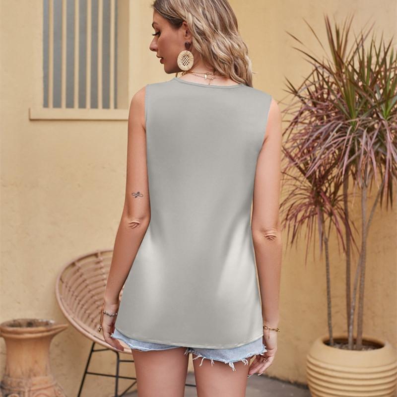 HNXC Dámská móda Ležérní letní jednobarevné halenky a košile bez rukávů s výstřihem do V