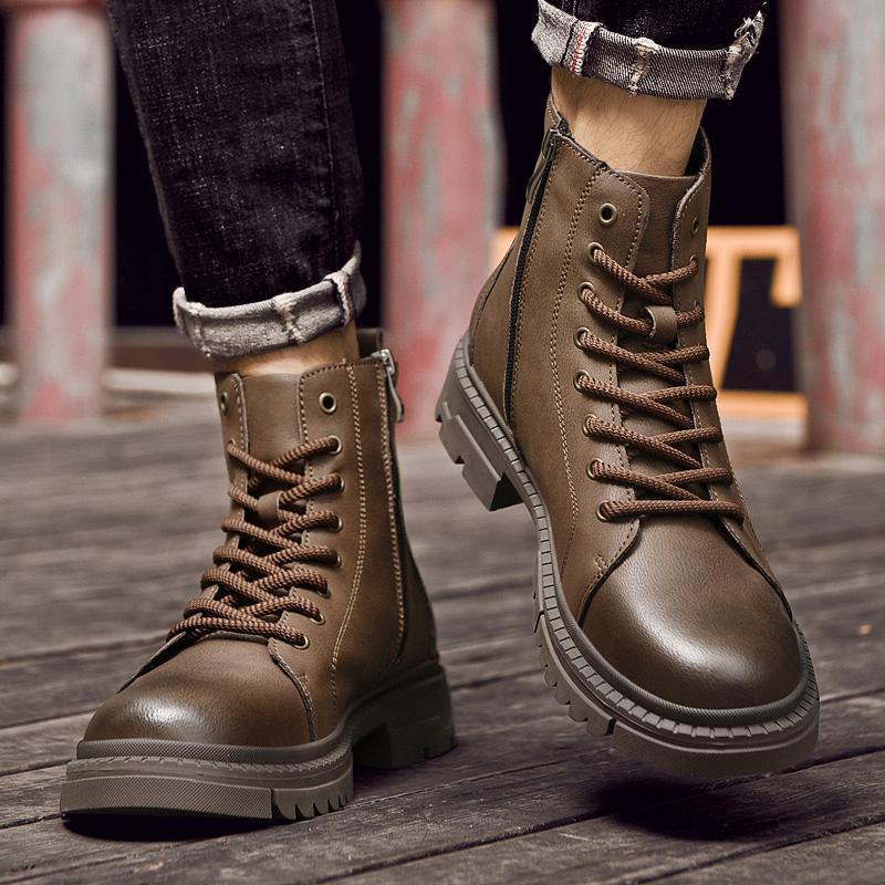 High Quality Rubber Thick Soled Wear-resistant Anti Slip Travel Boots Brand Men Leather Casual Boots Fashion Sports Hiking Boots