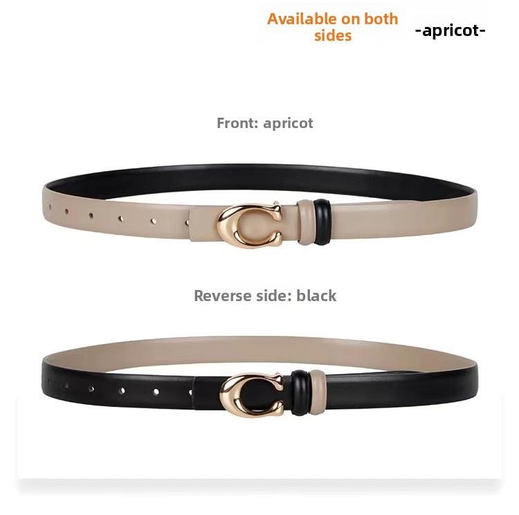 Durable Leather Genuine Belt For Women With Smooth Buckle And Elements Letter