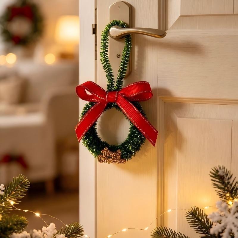 Mini Christmas Wreath Hanging Ornaments Mixed Material Plush 2027 Xmas New Year Holiday Decor For Tree Door Window Gift