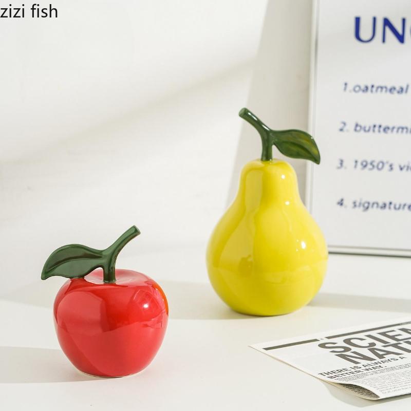 Apple Pear Ornament Ceramic Simulation Fruit Statue Sculpture Artwork Birthday Gift Home Decoration Crafts Miniatures Figurines