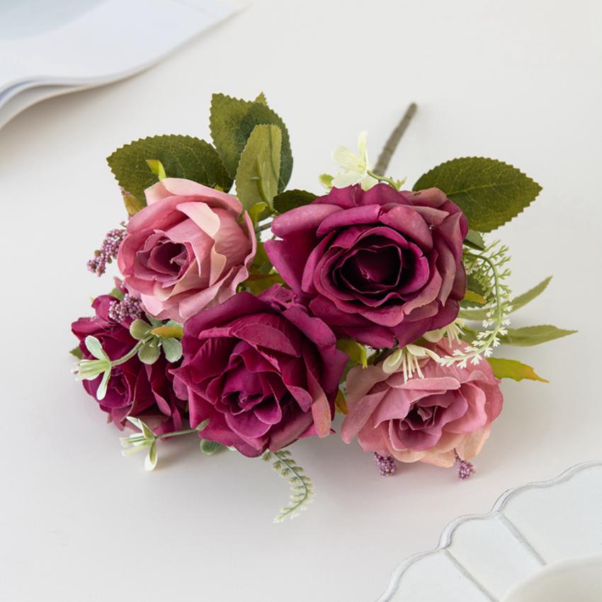 3pcs/5pcs Silk Artificial Flower Rose Outdoor Wedding Bouquet Christmas Decorate Home vase table Party Scrapbook Diy gift wreath