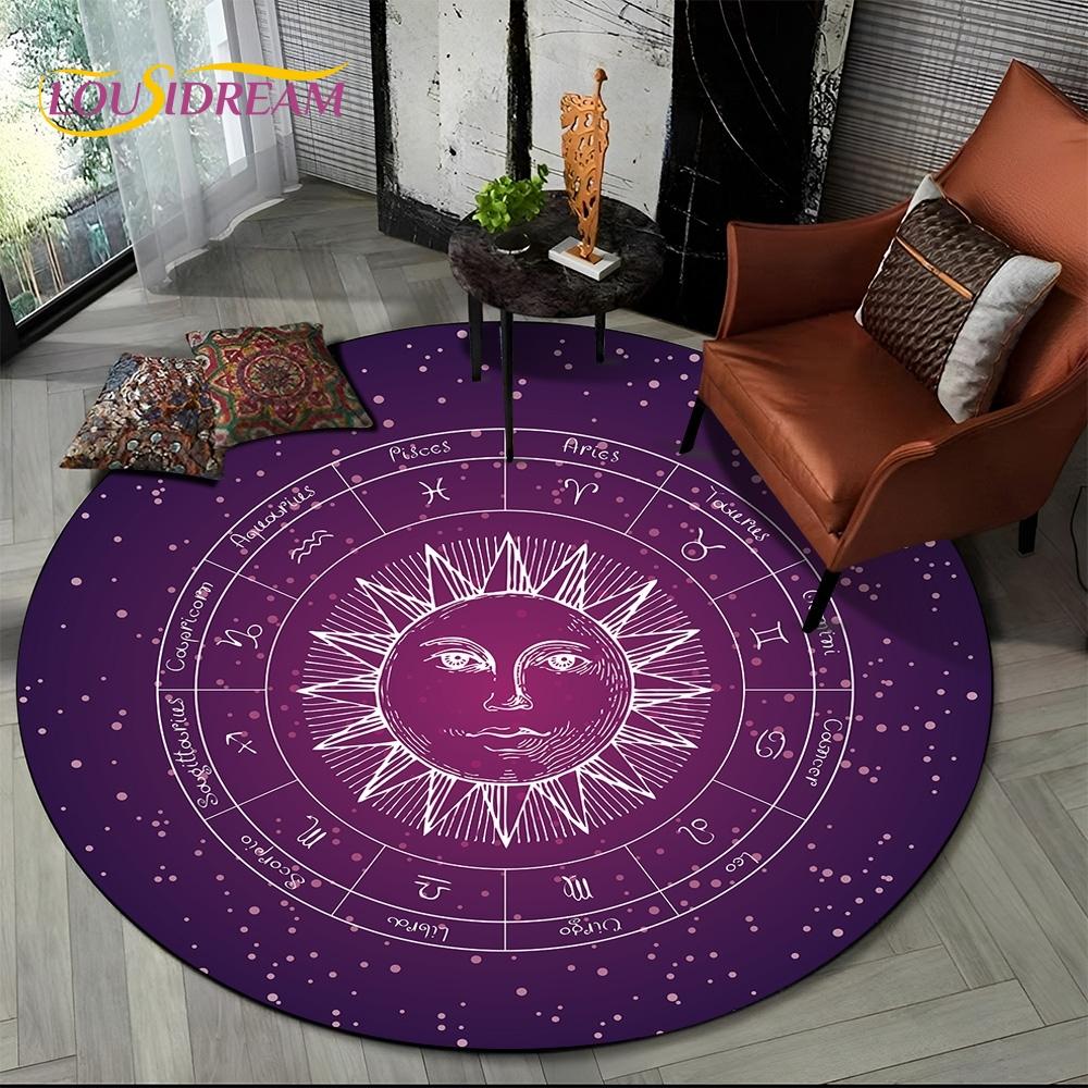 3D Mysteriou Sun Moon Tarot Mandala Magic Round Area Carpet Rug for Living Room Bedroom Kid Playroom Decor,Pet Area Rug Non-slip