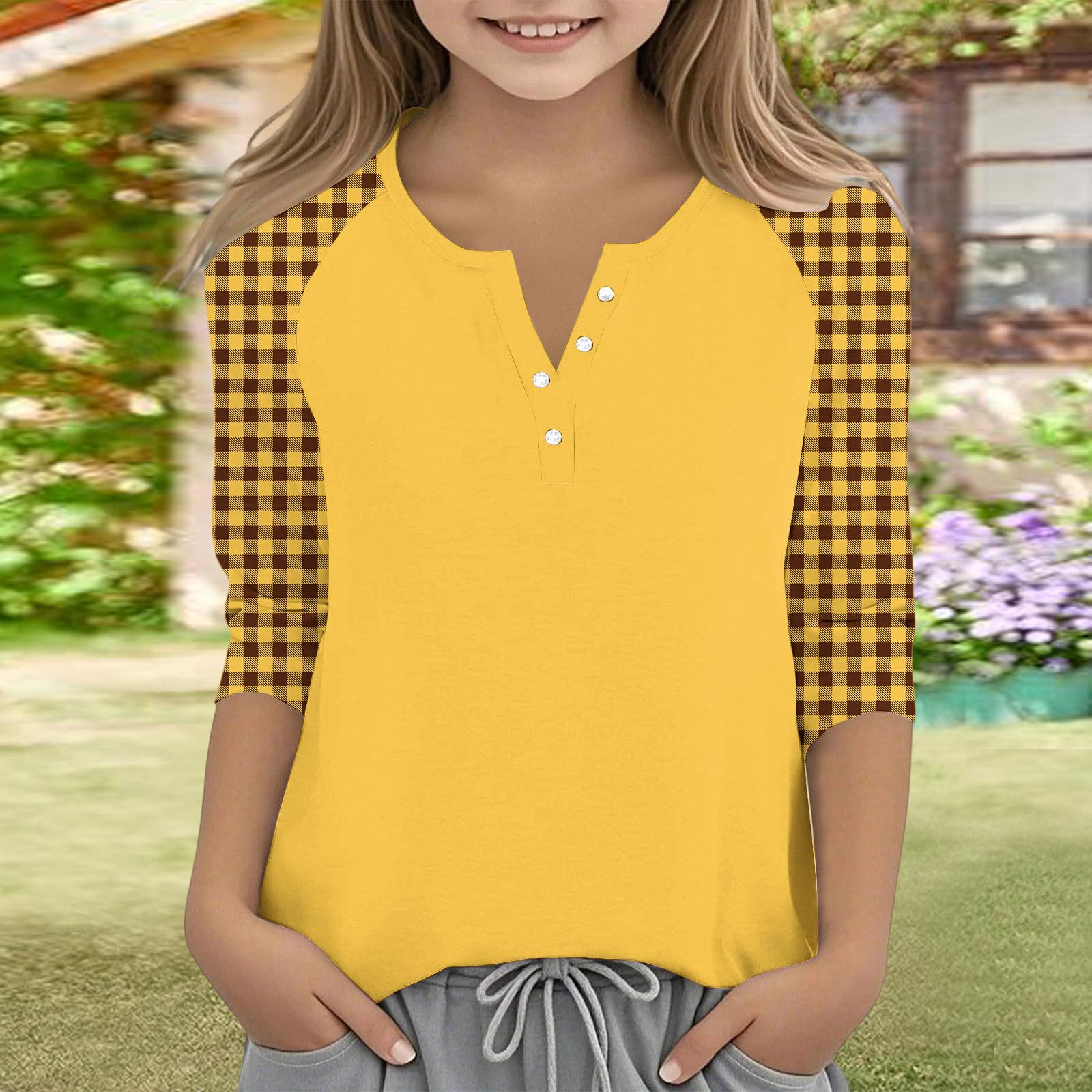 

Children Three Quarter Sleeve Casual Top Button Closure Lightweight Comfortable Fit Soft Fabric Durable Stitching Stylish Design 160 жовтий