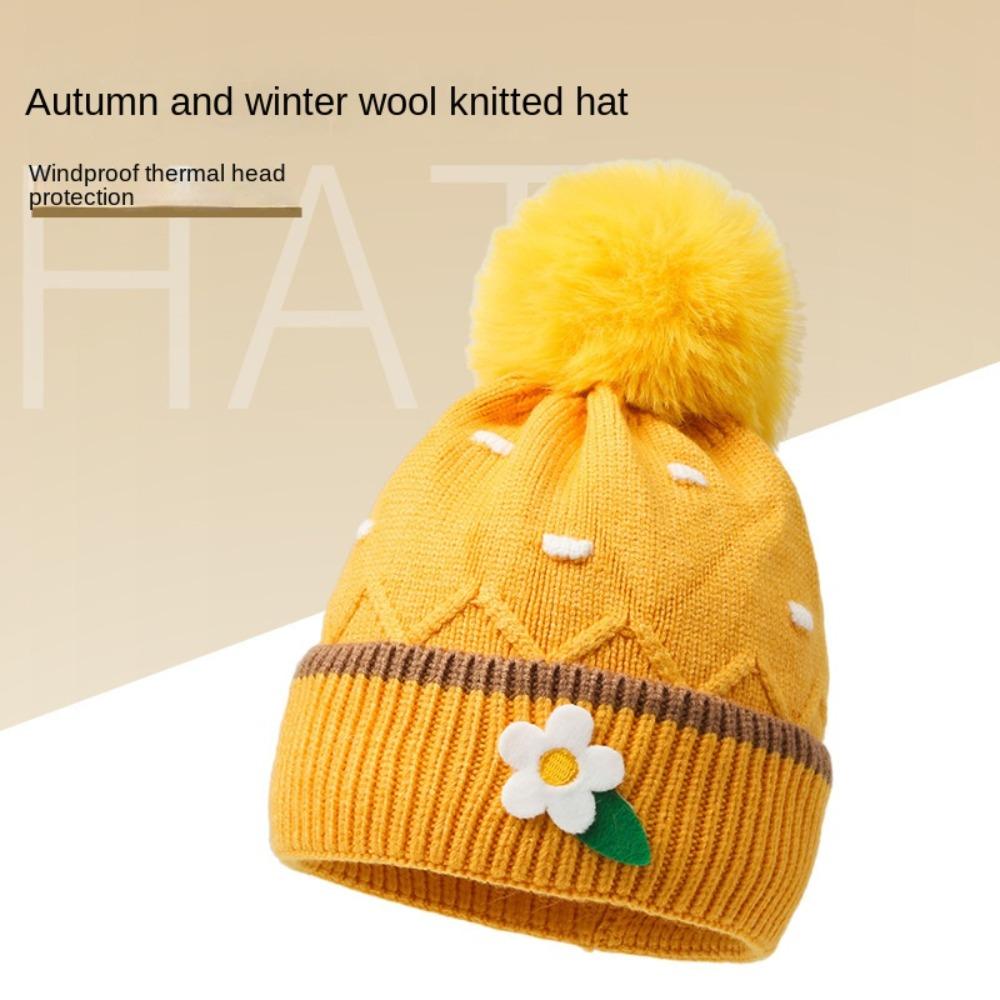 Solid Color Knitted Hats Woolen Balls Woolen Hats Cartoon Baby Hat  Unisex