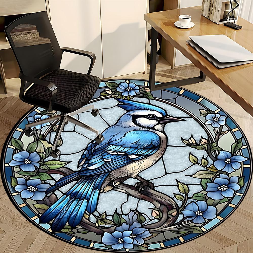 1pc Stained Glass Bird Office Round Area Rug, Under Office Chairs Bedroom Living Room Home Decor, Room Deco