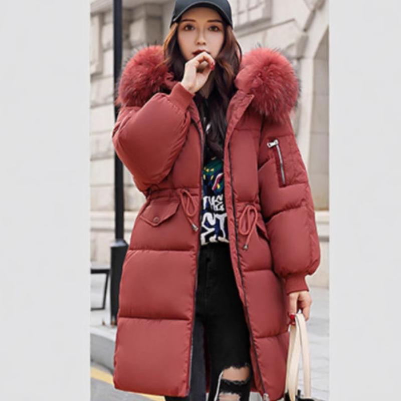 Women's Long Down-Cotton Parka Jacket – Bread-Style Coat, Padded Jacket with Large Fur Collar & Thickened Version Padded Outerwear