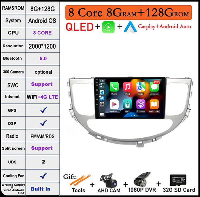 For Hyundai Rohens Genesis 2008-2013 GPS Navi WiFi Android 14 Intelligent System Car Video Multimedia Player GPS DSP Stereo