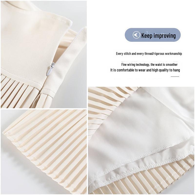 Aprikosenfarbener Damen A-Linien Rock mit hoher Taille und Falten - Kurze Frühlingsausgabe 2025