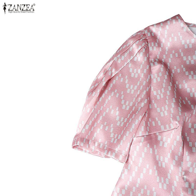 ZANZEA Lässige Sommerbluse mit V-Ausschnitt und kurzen Ärmeln für Damen