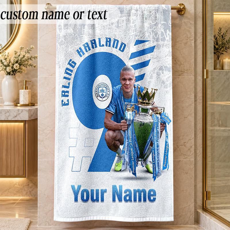 Beach TowelErling Haaland Custom Name Text Personalized Soft Towel for Beach Pool Indoor Home Decor Gift
