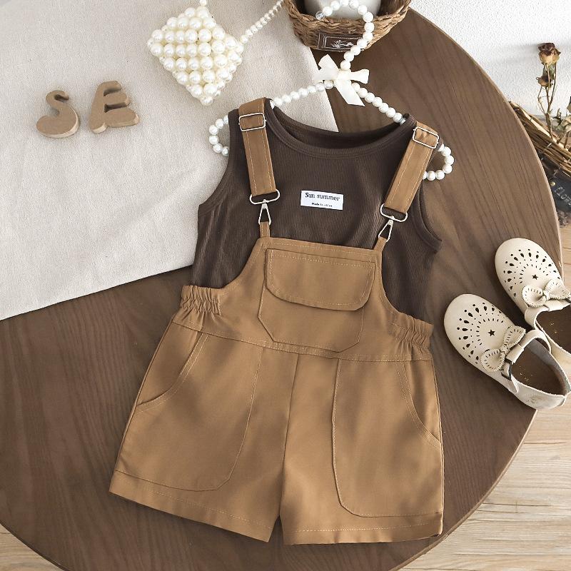Girls' Round Neck Overalls Short Sleeved Set Infants Young Children Summer Thin Design