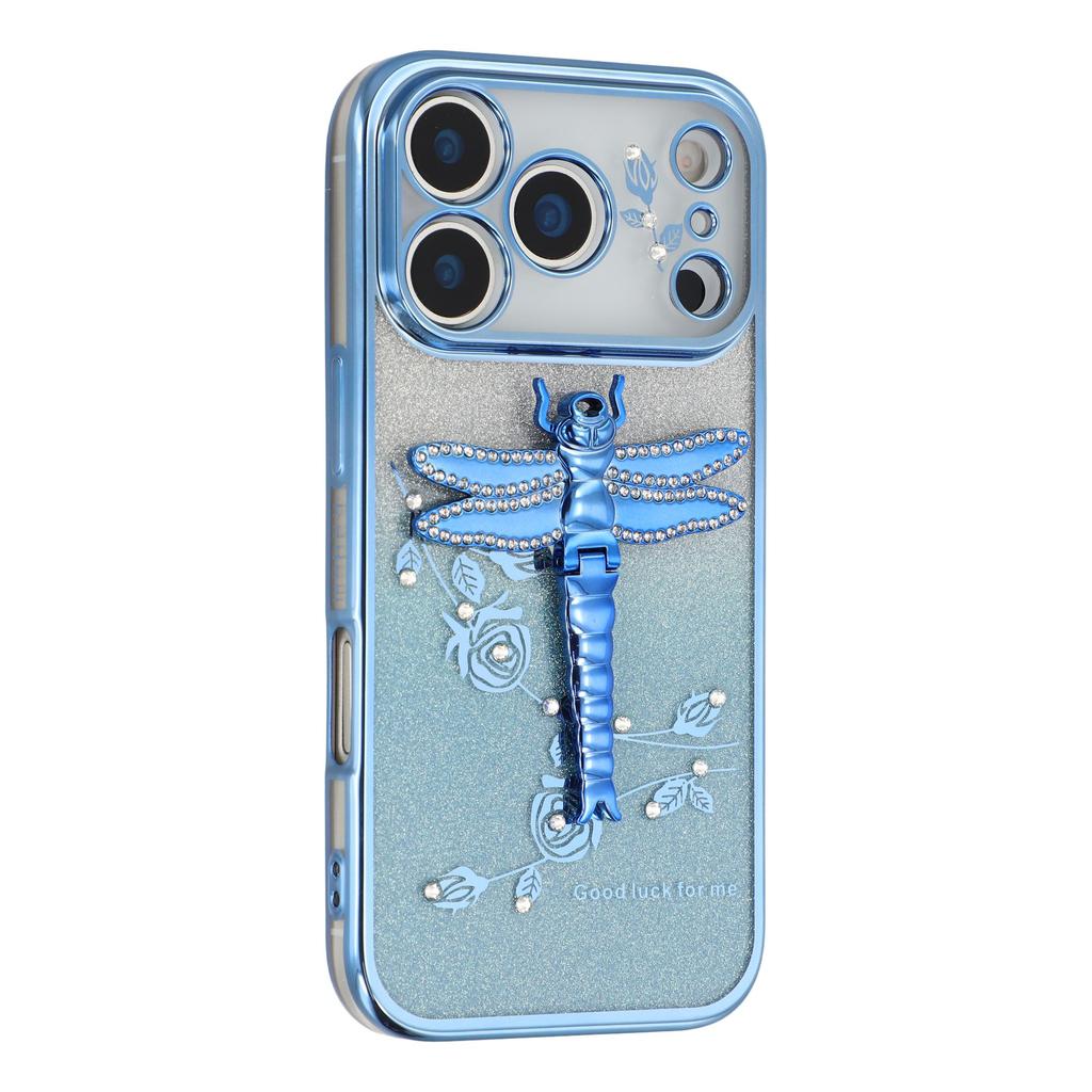 KADEM For iPhone 17 Pro Case Dragonfly Kickstand TPU Flowers Glitter Phone Cover