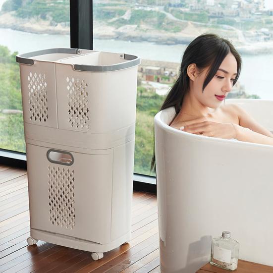 Yousheng 2-Tier Rolling Laundry Hamper Dirty Clothes Hamper Cart with 3 Detachable Baskets Wheeled Laundry Basket for Laundry Room Bathroom