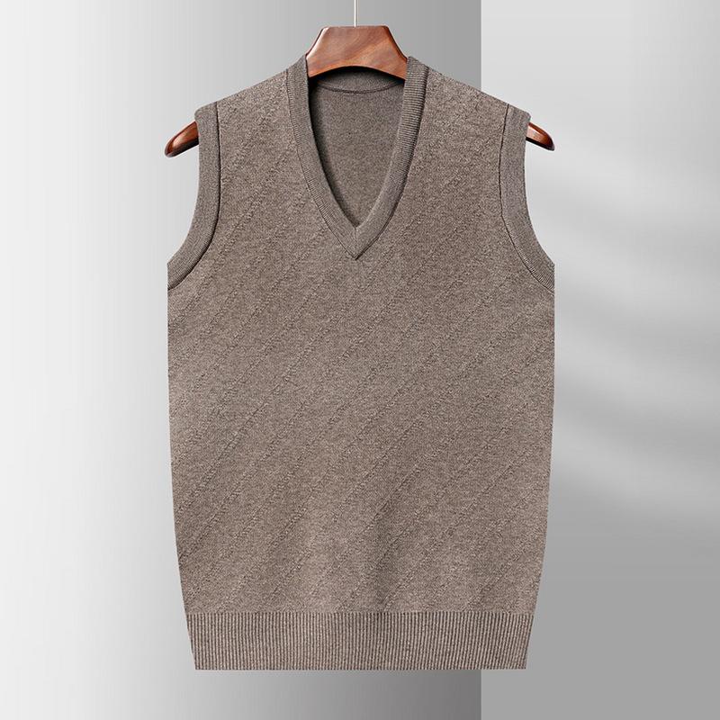 Autumn and Winter New V-neck Vest Men's Sleeveless Knitted Vest Old Dad Sweater Solid Color Business Inside