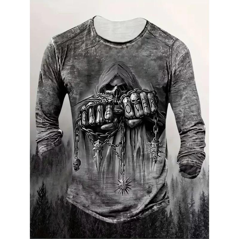 Men's Autumn and Winter 3D Printed Crew Neck Long Sleeve T-Shirt Fashion Versatile Trend Breathable Casual