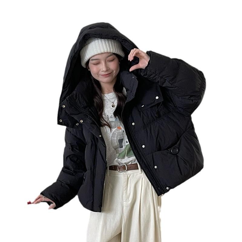 Autumn and winter new down jacket women's short hooded loose and versatile trendy thickened warm white duck down jacket