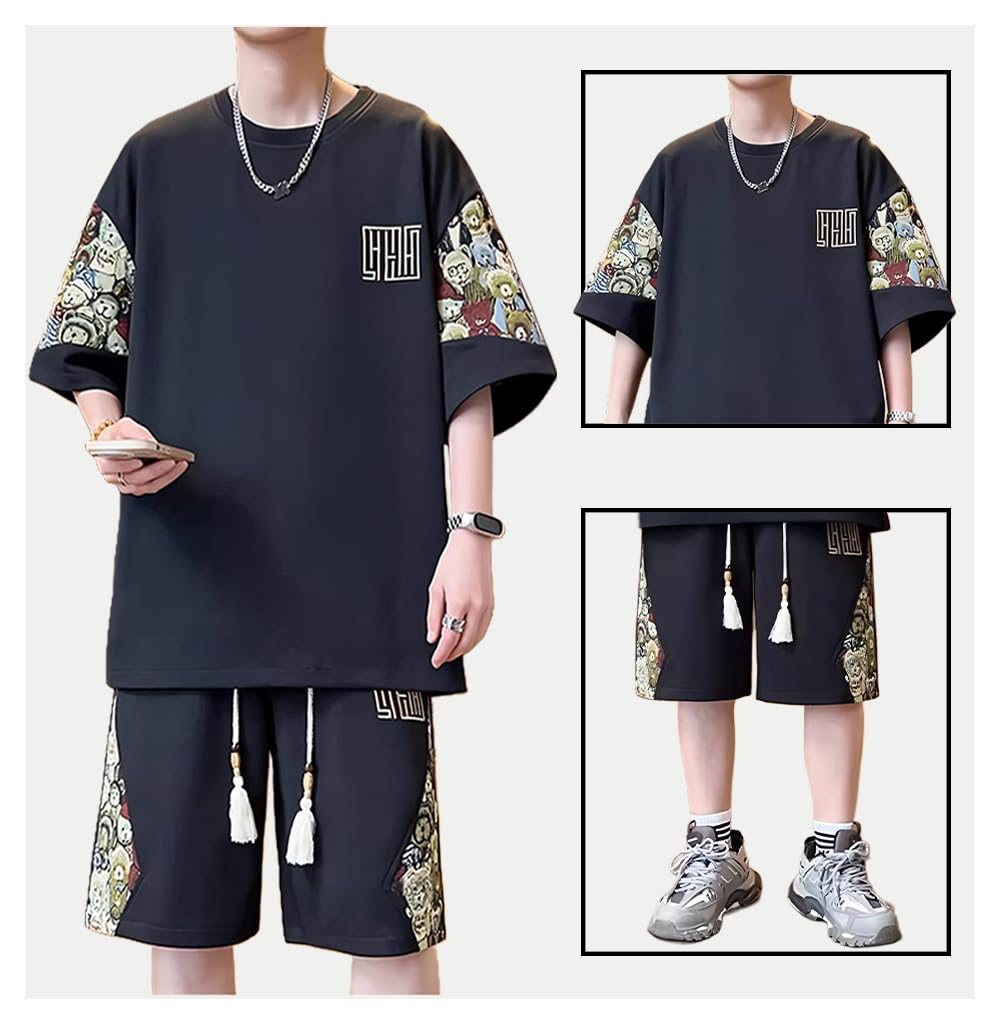 MEINPU Καλοκαιρινό Κοντομάνικο και Μεγάλες Μεγέθη Λείο Τοπ και Ανδρικό Σετ, Μπλουζάκι Παντελονάκι, Μεγέθη, Απορρόφησης Ιδρώτα, Γρήγορου Στεγνώματος, Άνετο, Σορτς, Αθλητικά Ρούχα,