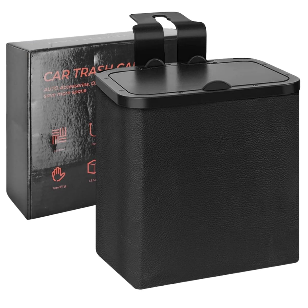 

ZUKIDA Складной подвесной водонепроницаемый мешок для мусора с регулируемым стильным и простым в использовании PU-литровым складным ведром, также можно использовать как сумку для хранения с крышкой, чёрный