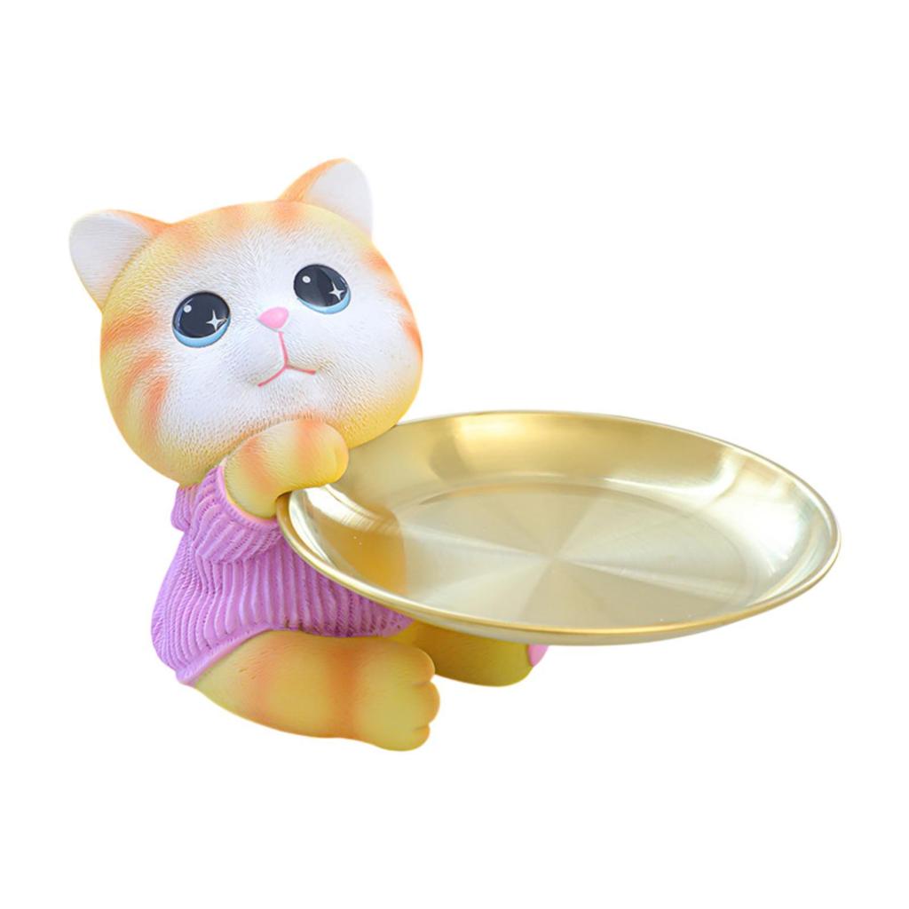 Cat Tray Home Decor Creative Candy Dish Cat Sculpture Multifunctional Cat Figure for Bedroom Cabinet Living Room Office Candy