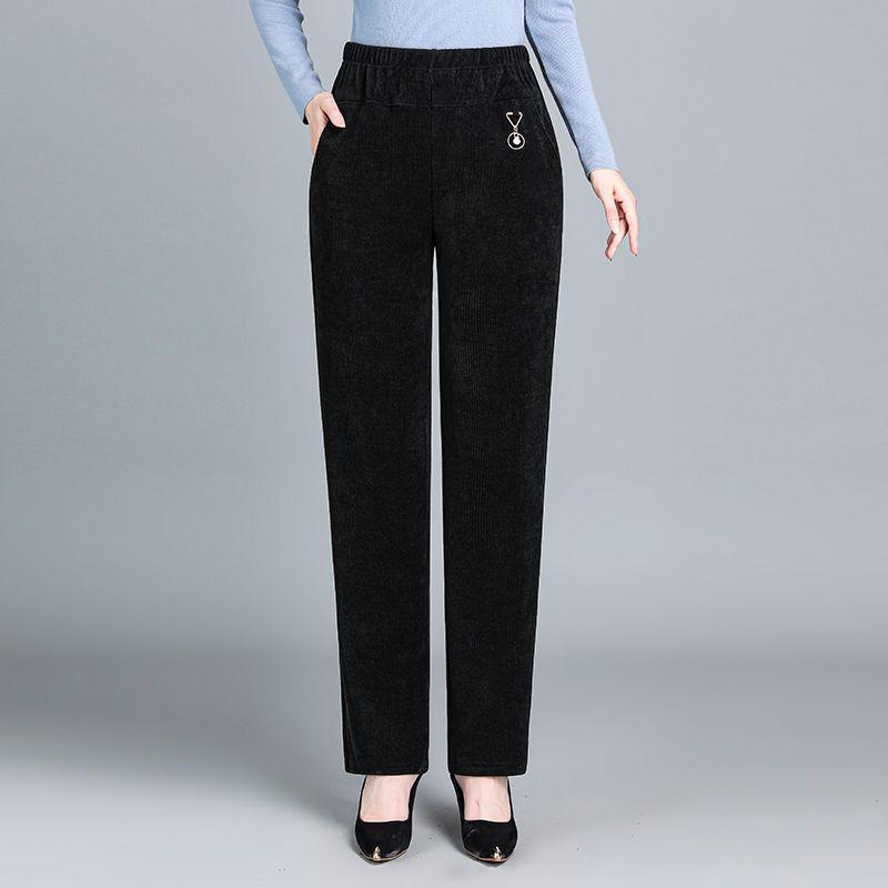 Women's Corduroy Straight-Leg Pants with Velvet Lining – Loose Fit for Autumn and Winter