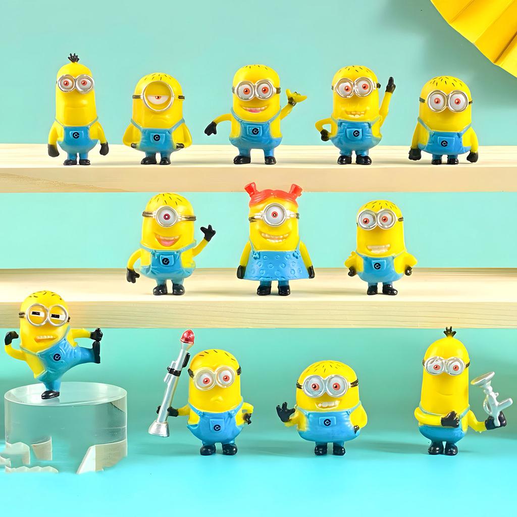 New Sell 12Pcs/Set Kawai Miniones Figurines Toys 3D Eye Despicable Miniones Action Figures Classic Toys Xmas Gifts For Children