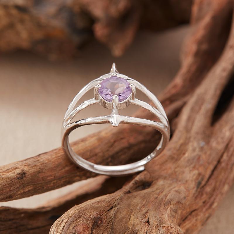 Bramble Mangxing Natural Citrine Topaz Olive Garnet Color Treasure Ring Women'S S925 Silver