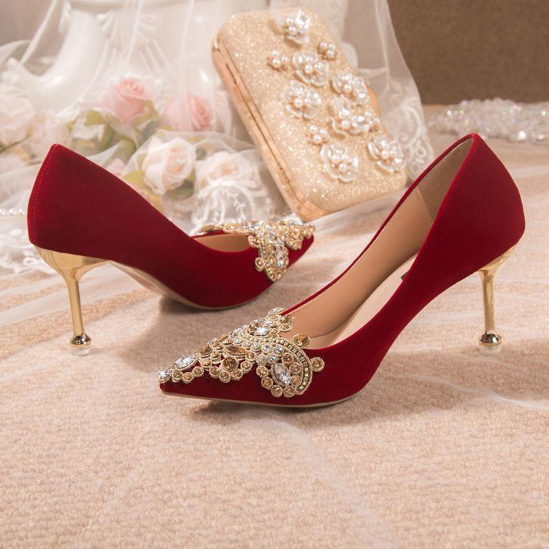 Not Tired Toasting Chinese Xiuhe Dress Wedding Shoes Wedding Shoes Bride Shoes Red High Heels Women's 2025 Summer New