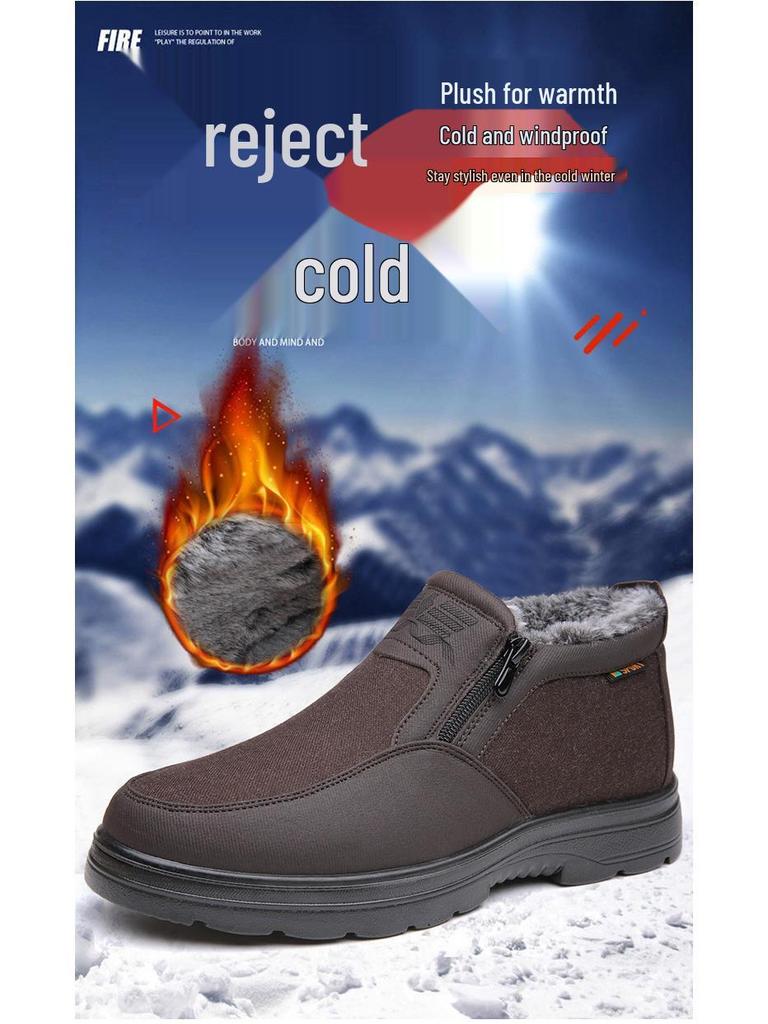 Herren Winter Wasserdicht Rutschfest Baumwolle Schuhe: Dicker Samt, Warm, Perfekt für Mittelalte und Ältere.