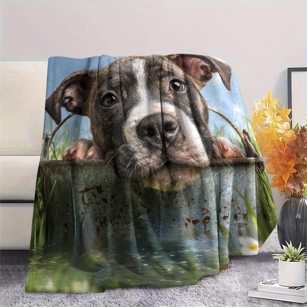 Pitbull and Grass,pattern Flannel Blanket, High Quality Comfortable for All Seasons, Home Decor, Warmth and Comfort, Perfect for Gifts.