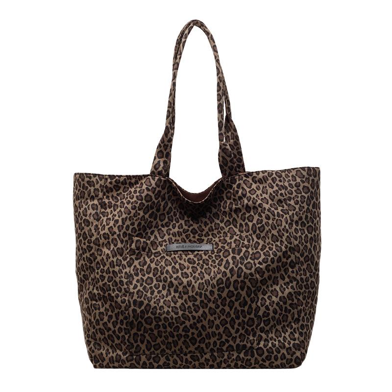 Leopard Print Canvas Bag Women's Large-capacity Autumn and Winter Versatile Shoulder Bag Casual College Student Tote Bag