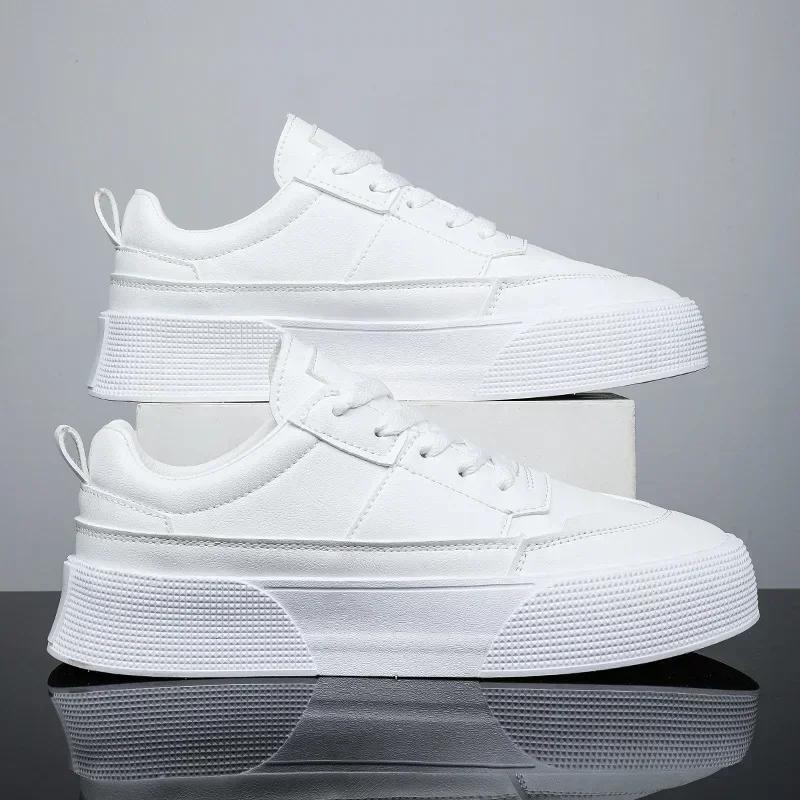 2025 New Men's White Shoes Leather Casual Sports Shoes Comfortable Vulcanized Shoes Men's White Men's Tenis Masculinos