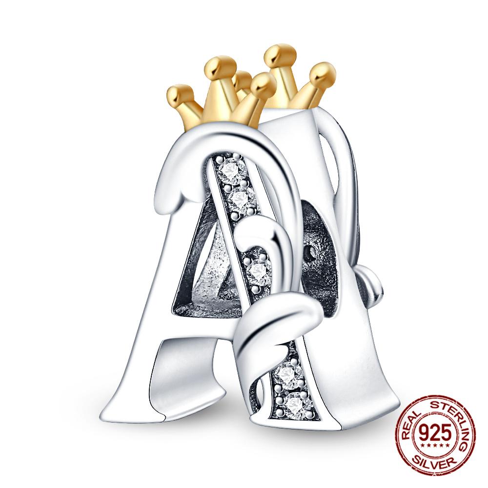 Classic Crown 26 Letters A-Z Copper Charms Fitoriginal Bracelets Diy Jewelry Making For Women Gift