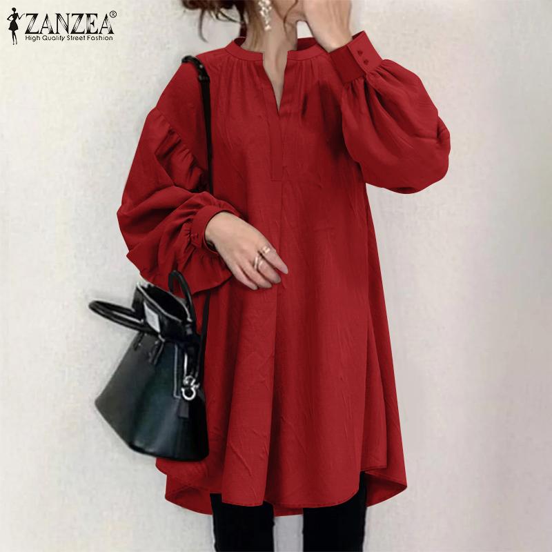 

ZANZEA Женская повседневная свободная блузка с v-образным вырезом и длинными рукавами