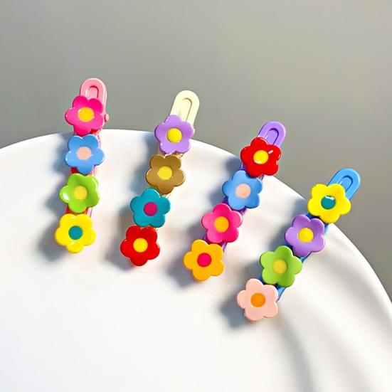 1/4Pcs Girl Hairpins Colorful Flower Decor Hair Clips Side Bang Hair Pins Plastic Material Hair Accessories
