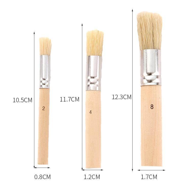 3/6 Pcs Pig Bristle Round Head Hard Hair Hollow Template Brush Set Oil Paint Pier Pen Professional Art Painting Flat Head Brush