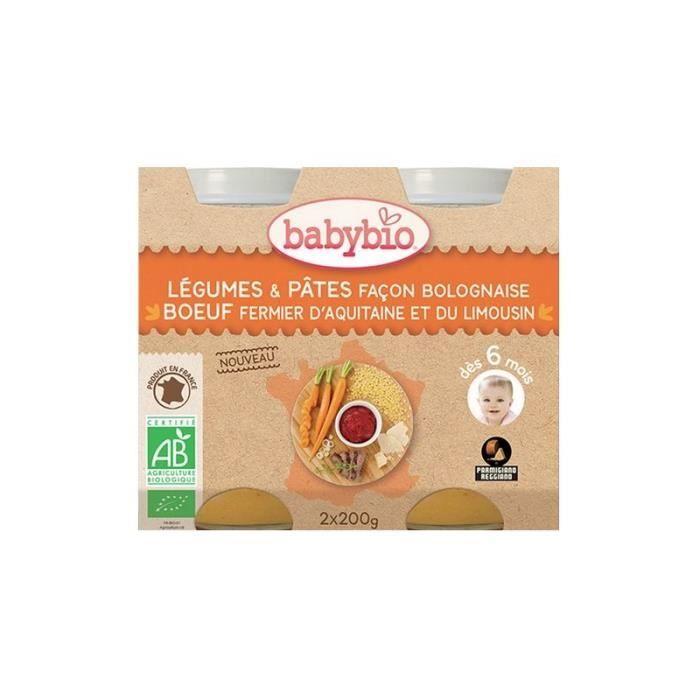 Babybio - Kleines Baby-Menü Gemüse Nudeln Bolognese Rindfleisch - Bio - 2x200g - Ab 6 Monaten