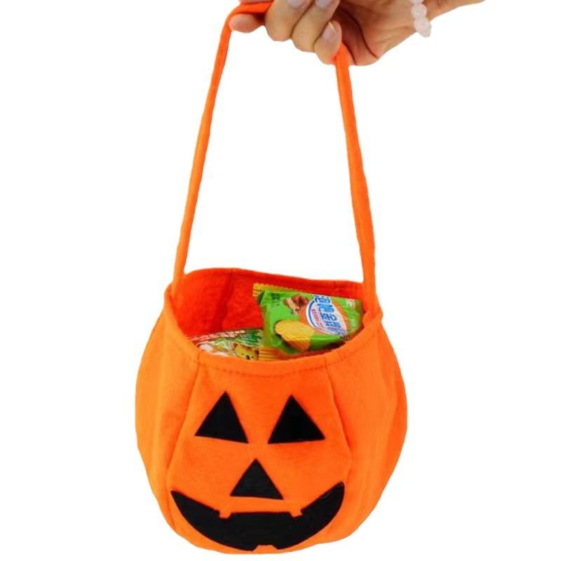 Halloween Candy Bags for Kids Non Woven Tote Pumpkin Basket Cartoon Ghost Face 3D Pumpkin Treat Bags Reusable 2pcs