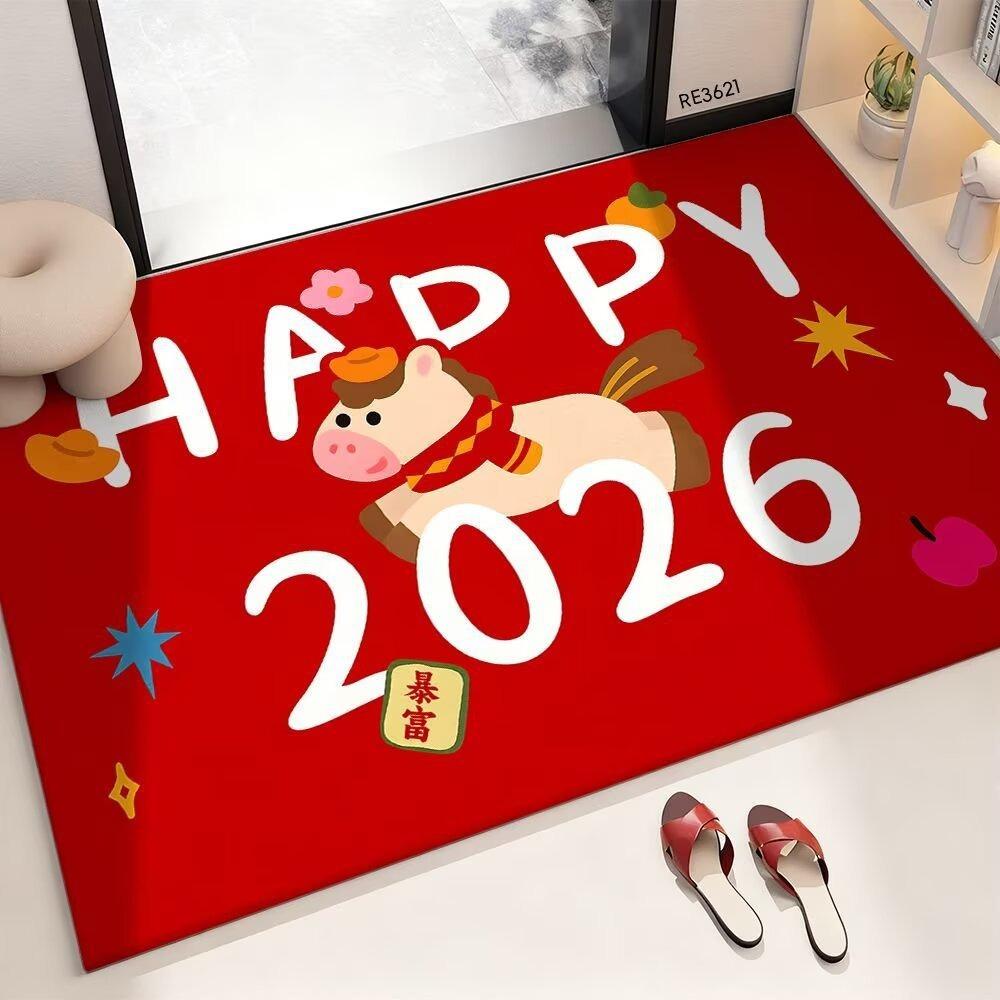 New Horse Pattern New Year Door Mat Red Bath Mat Non-slip Water Absorption Foot Mat Home Decorations