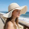 (Einheitsgröße, beige) Damen Sommerstrohhut Eleganter Floppy-Hut mit breiter Krempe Strandkappe Leichter Spitzen-Sonnenhut