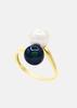 Ring - - Genuine Freshwater Pearls 7-8 Mm - Yellow Gold - Natural White &; Black Tahiti