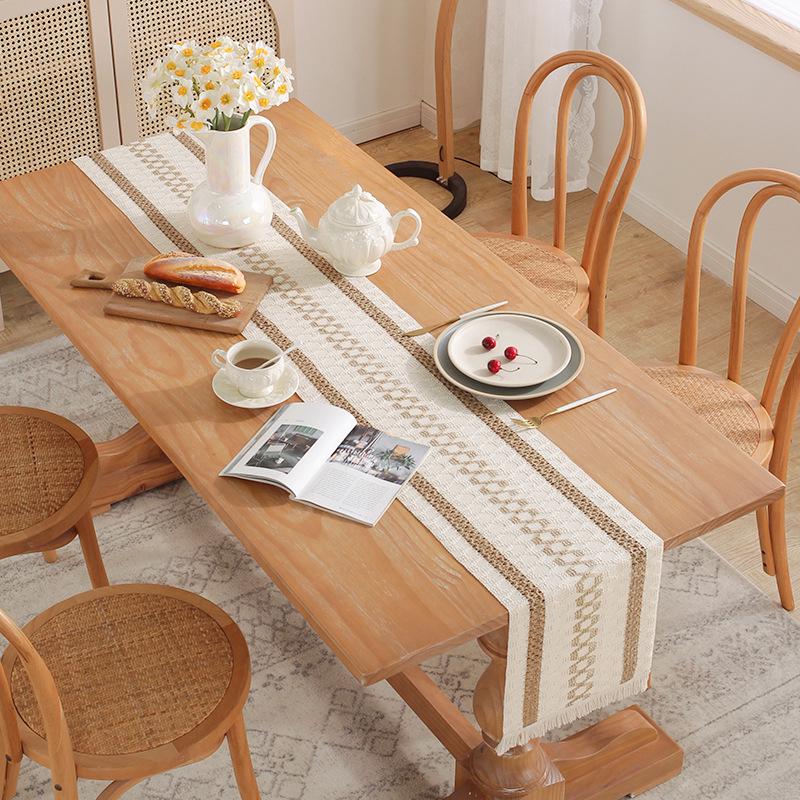 Față de masă retro cu ciucuri din bumbac și in Henggang – Stil american de lux ușor